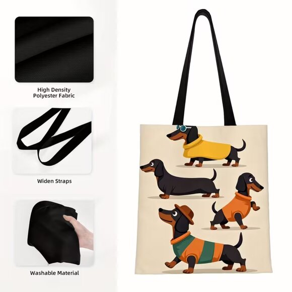 “Dachshunds in Sweaters” Polyester Tote Shopping Bag (BRAND-NEW & SO CUTE!) - Picture 2 of 7